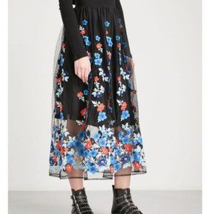 Maje Women's Janie Floral Embroidered Tulle Midi Skirt Sz 1 (XS/S) Retail $325